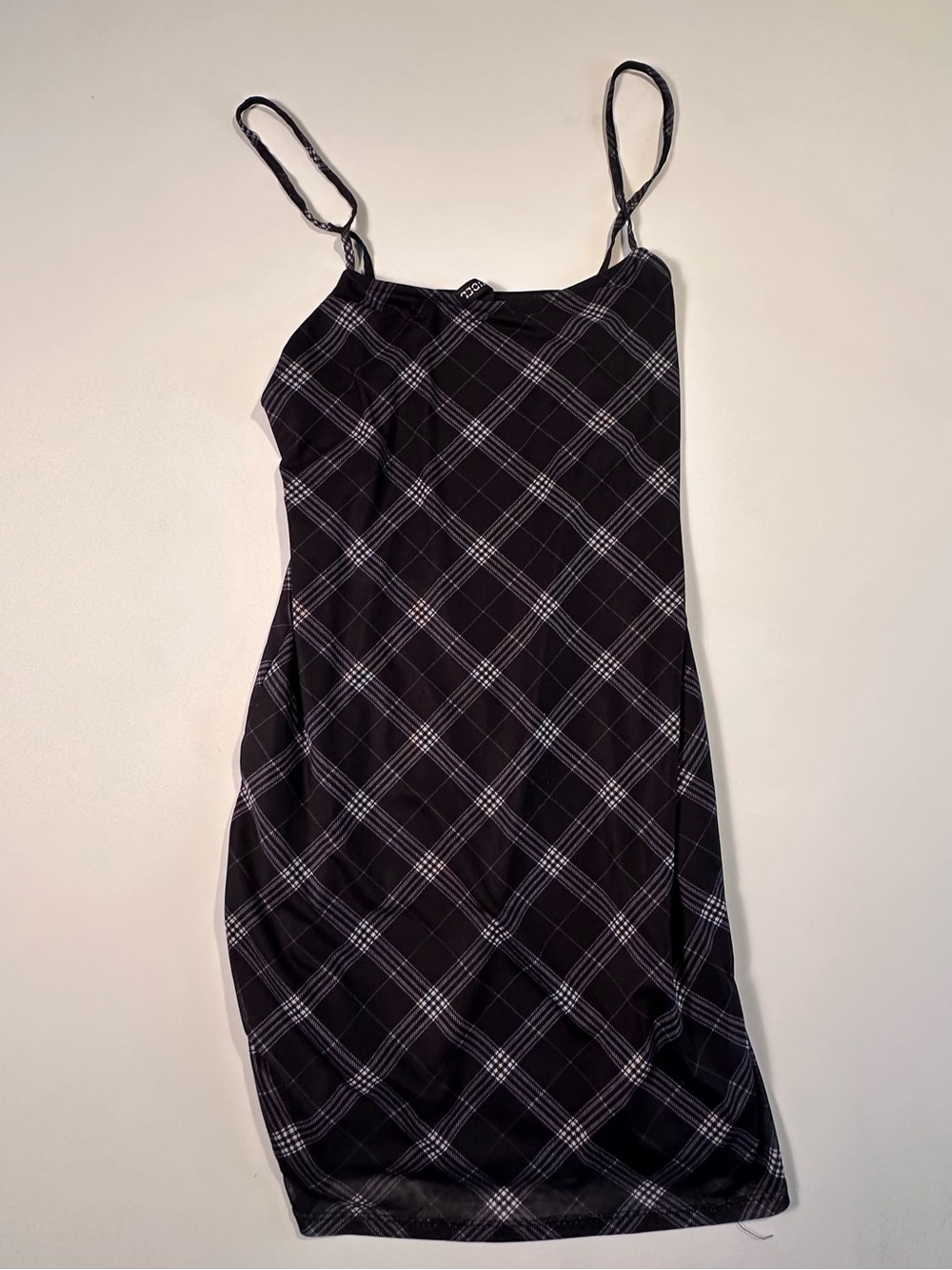 Y2K Preppy Goth Black Plaid Slip Dress with Thin Straps